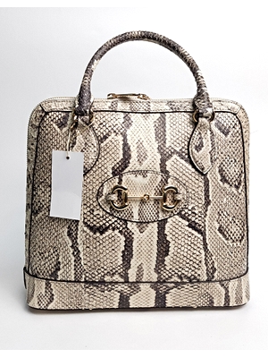 Gucci сумка в бежево-коричневом питоне, с логотипом.